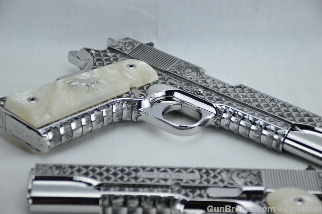 Underside of Hand Engraved Colt 1911 Customs