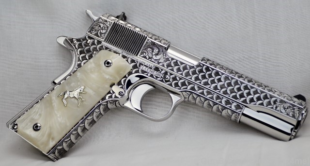 Right Side of Hand Engraved Colt 1911 Custom