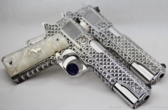 Sand Engraved Colt 1911 Custom Consecturive Pair Snakeskin Pattern