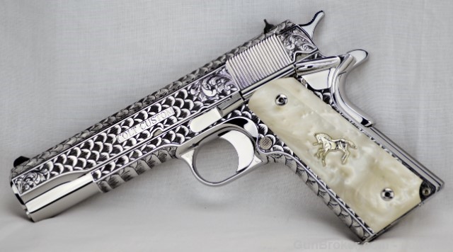 Left Side of Hand Engraved Colt 1911 Custom