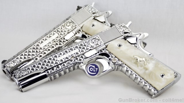 Left Side of Hand Engraved Colt 1911 Customs