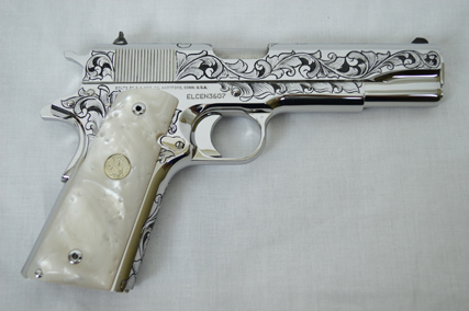 Right Side of Engraved Colt Custom 1911 .38 Super