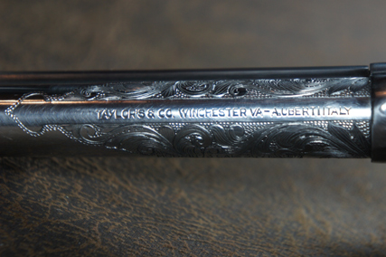 Closeup of the Engraved Runnin' Man Backstrop Barrel